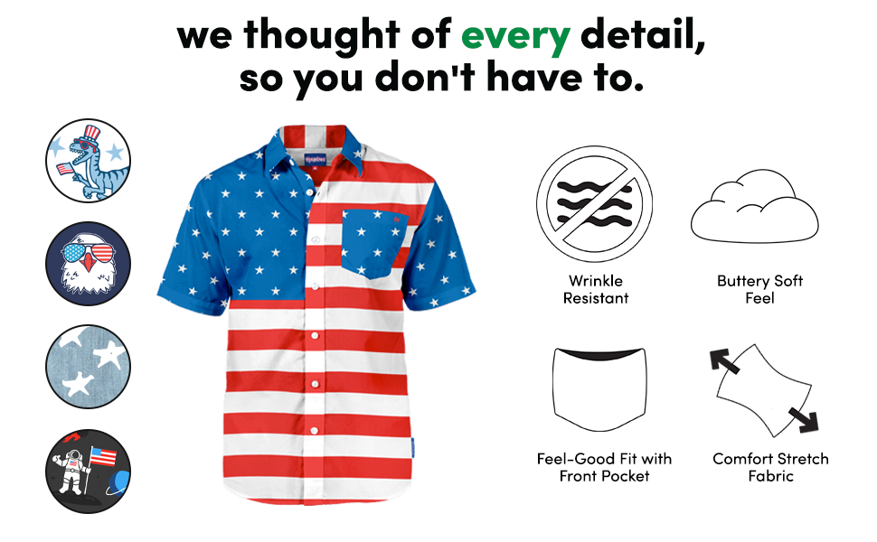 YR Men's Patriotic Button Down Detail Sheet