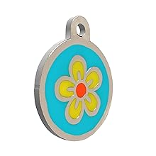 design round flower blue pet id tag