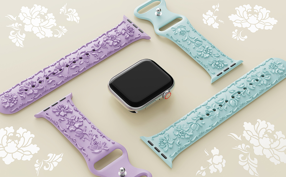 Peony Embossed Apple Watch Bands for Women