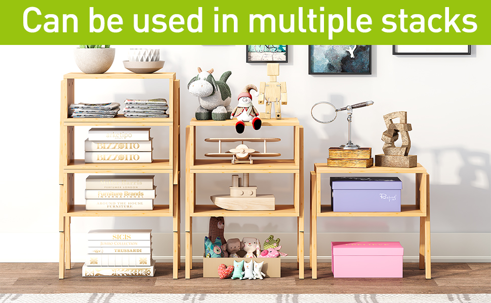 End Table Set of 2 Bamboo Nightstand Stackable Bedside