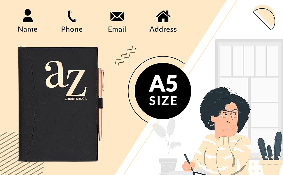 A to Z Telephone Address Book AZ Index Hard Back Cover with Pen A5 Address Book Home Office