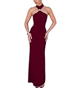 Women Halter Maxi Dress High Neck Sleeveless Back Slit Hem Elegant Party Cocktail Long Formal Dre...