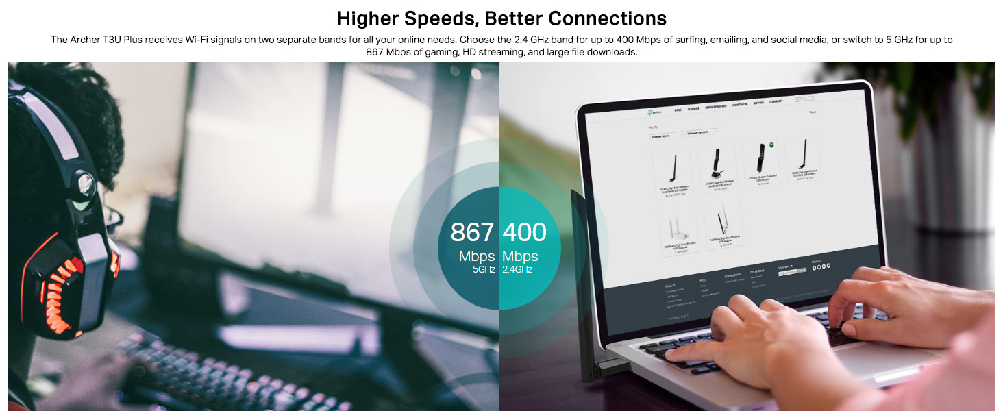 Archer T3U Plus AC1300 High Gain Wireless Dual Band USB Adapter