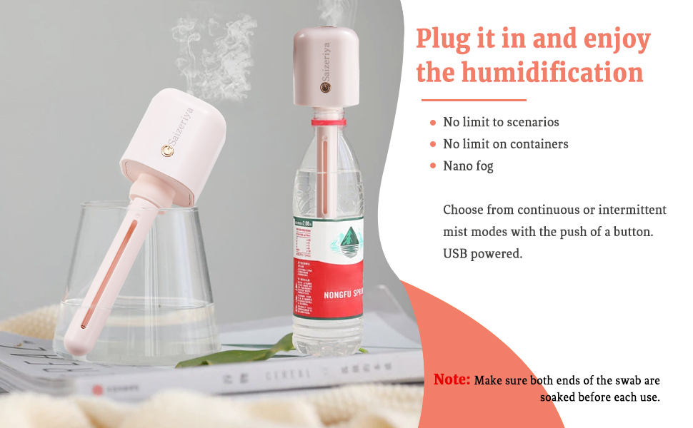 Saizeriya Mini Portable Humidifier, Bottle Humidifier, Ultra Quiet Small USB