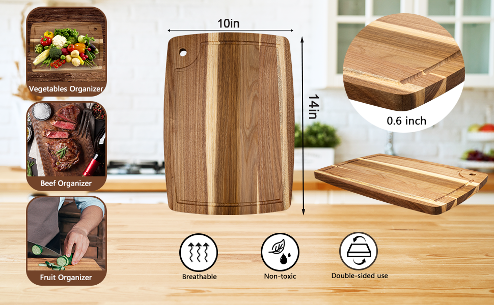 Wooden Cutting Board with Juice Groove 0.6 Inch Thick Kitchen