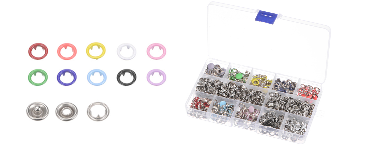 uxcell 100 Sets Metal Snaps Buttons Kit 10 Colors 10mm