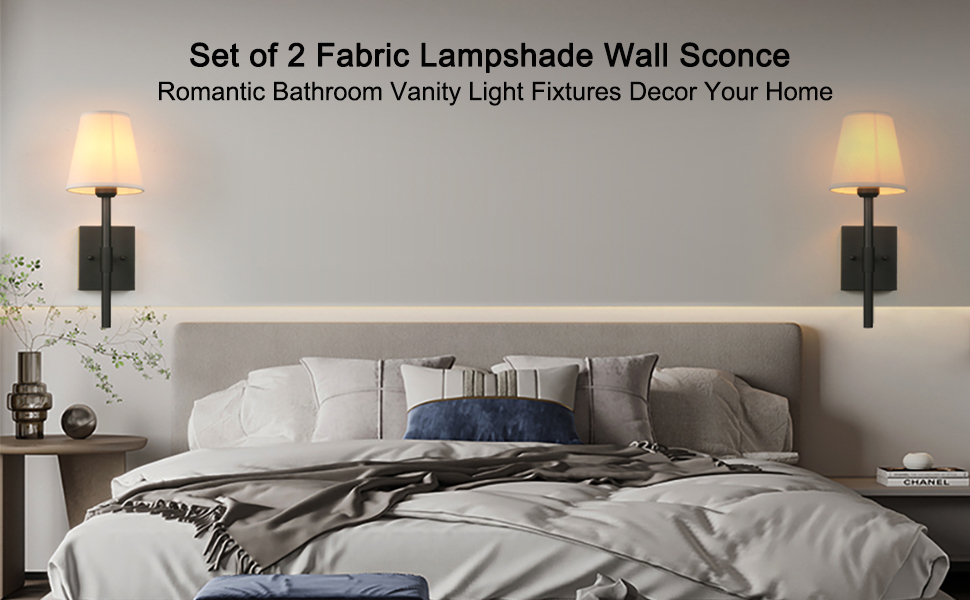 Pathson Fabric Wall Sconce 2 Pack Bathroom Vanity Lighting for Living Room