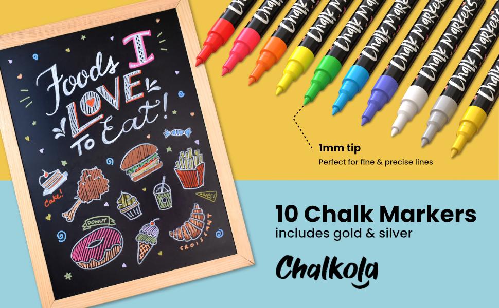 Liquid Chalk Pens (10 Pack) with Gold & Silver Extra Fine Tip Dry