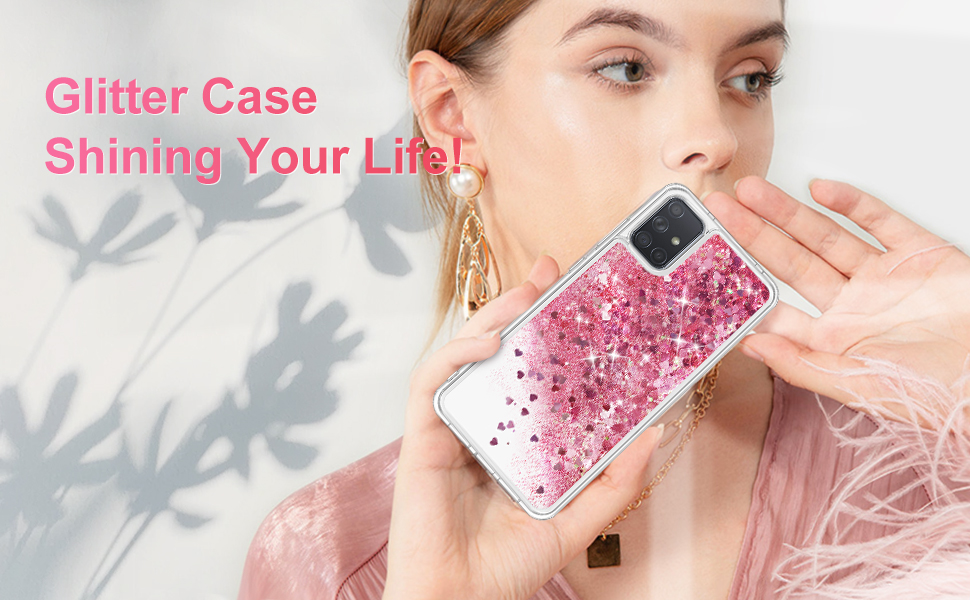 Qiinogow Case Compatible with Motorola Moto G14, Glitter Case With Quicksand Flowing Liquid, Clear Transparent TPU Gel Silicone ShockProof Protective Phone Cover for Girls (Pink) 19 6