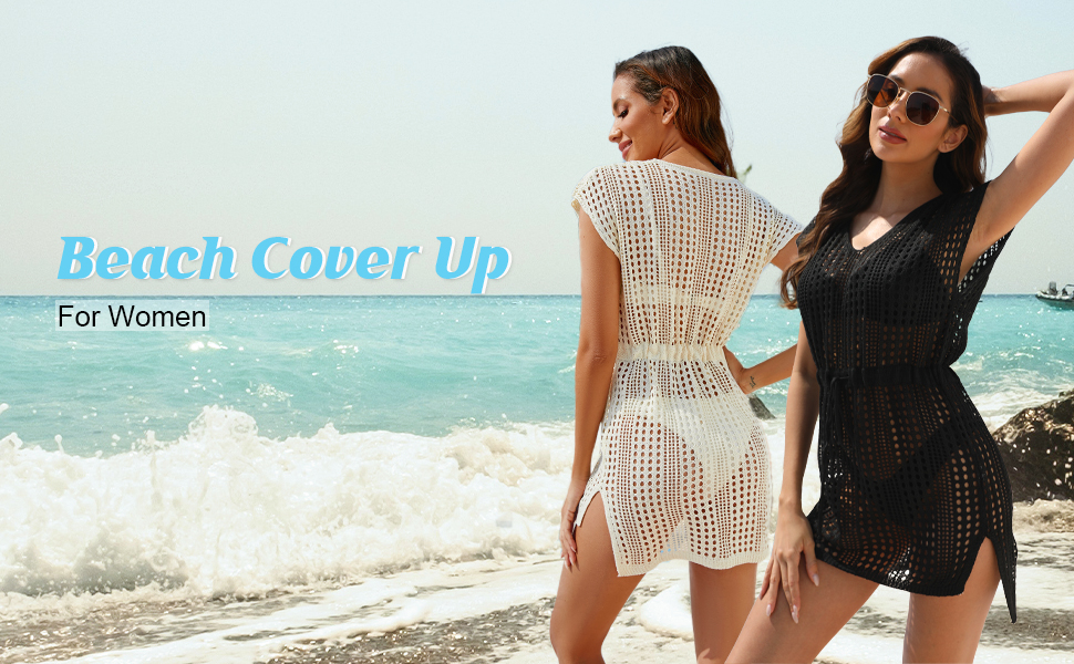 Rekita Bathing Suit Cover Up for Women Vneck Crochet Coverups with