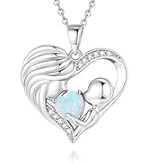 FANCIME Mom Birthstone Necklace Mother and Child Love Heart Necklace I Love You Mom Gifts Mother'...