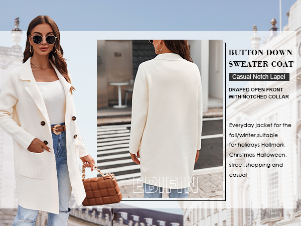 Womens Open Front Knit Cardigans Long Sleeve Casual Button