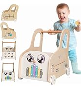 Cateam Wooden Baby Walker with Montessori Busy Board - 4 in 1 - Push and Pull Car Toy Learning Ac...