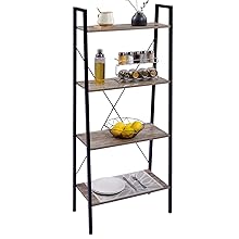 WOLTU Scaffale A Scala Libreria Portaoggetti In Legno Acciaio Con 4 Ripiani Nero+faggio 12 1
