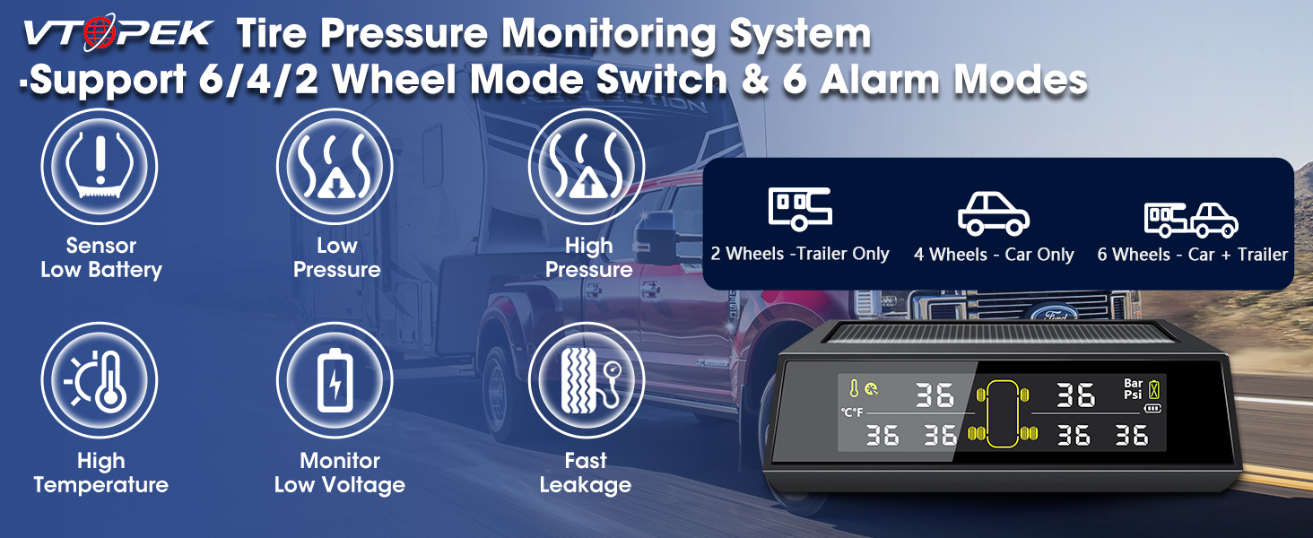 Tyre Pressure Monitoring System 6 wheel TPMS Support 6/4/2 Wheel 7 Alarm Modes 8Bar Tire