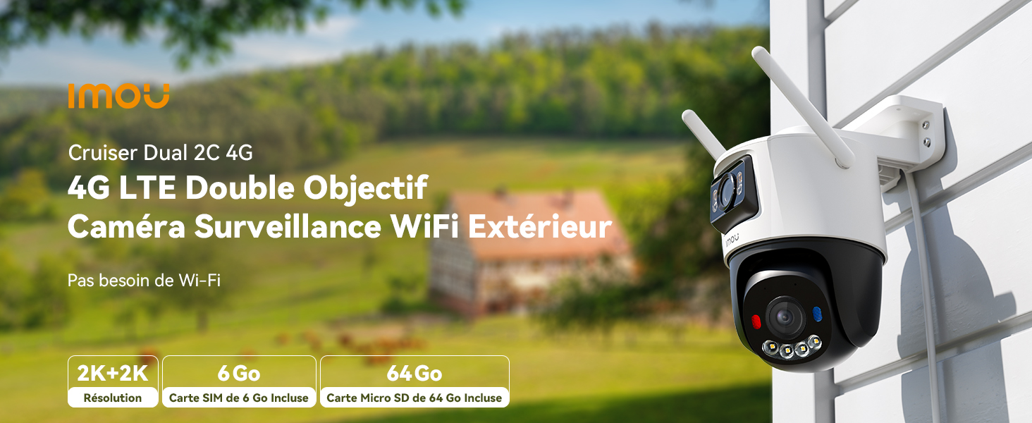 Caméra de Sécurit Extérieure montée sur un mât Blanc, Doté d'Un Système à double objectif et d'unité ConnectiviTe 4g lte, Avec capacités de surveillance wifi.