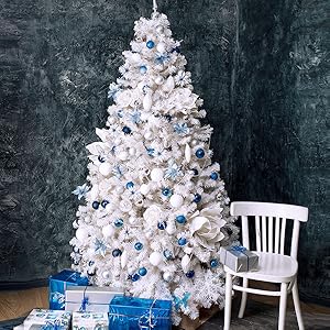 Prextex 6 Feet White Christmas Tree - 1200 Tips, Premium Hinged Artificial Spruce Snowy Solid White