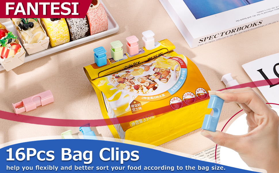 FANTESI 16 Pcs Bread Bag Clips, Squeeze Bread Bag Cinch Clips, Bag