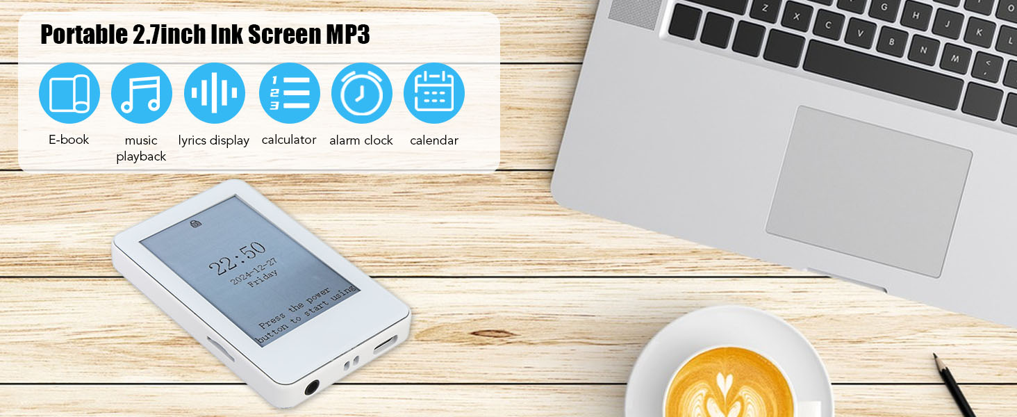 Ink Screen Book Reader, EInk Display, Portable Electric Reader with 2.7 Inch Touchscreen