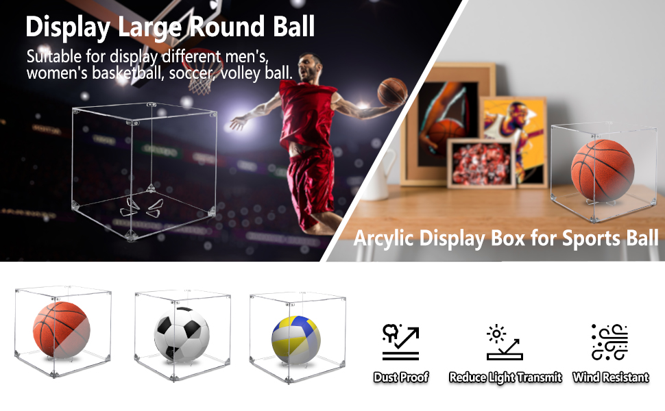 Basketball Display Case Box Soccer Ball Display Stand Holder Acrylic Display Cube Storage Organizer
