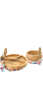 Round Bamboo Baby Plate;Wooden Toddler Plate;Stay Put Feeding;BPA-Free