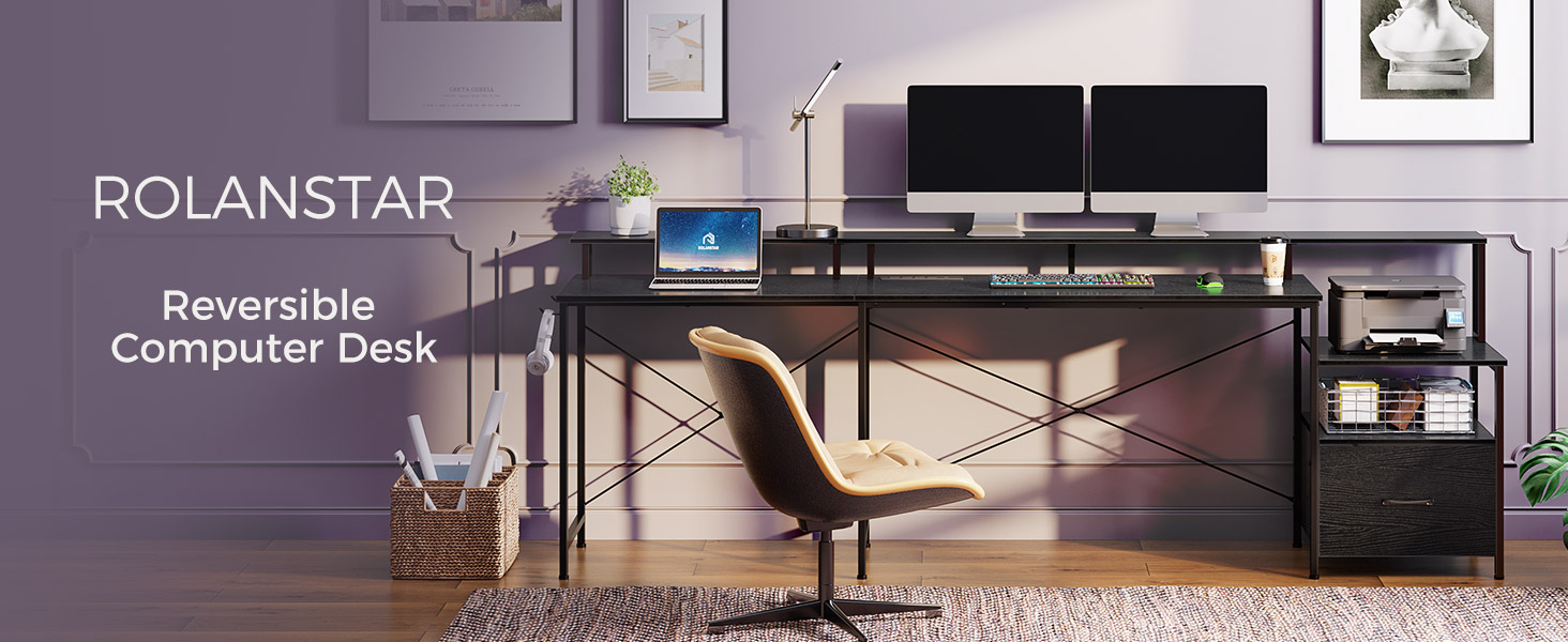 Rolanstar Computer Desk with File Drawer, 68" L Shaped Desk with Power