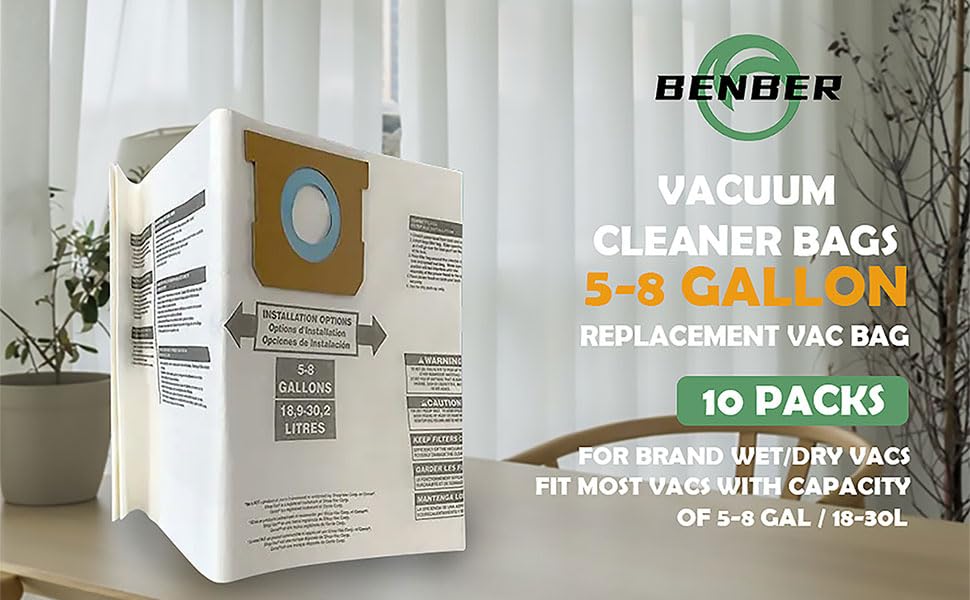 10 Pack Shop Vac Bags 58 Gallon,Replacement Vacuum Filter Bags,Dry