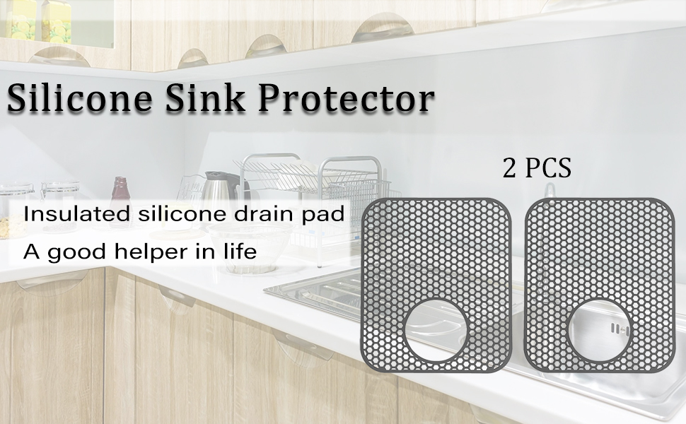 2 PCS Silicone Sink Protector, Kitchen Sink Mats Grid Accessory for