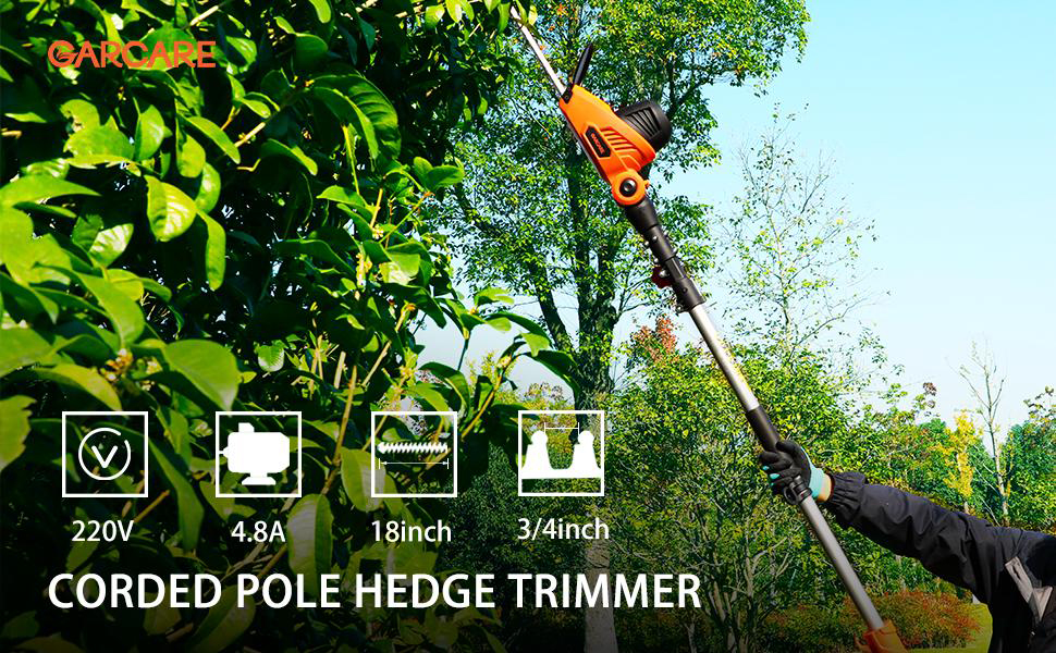 GARCARE Pole Hedge Trimmers Corded Long Reach 4.8Amp Electric Bush