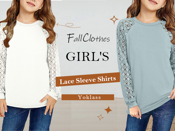 Amazon.com: Girls Long Sleeve Shirts Lace Patchwork Cutout