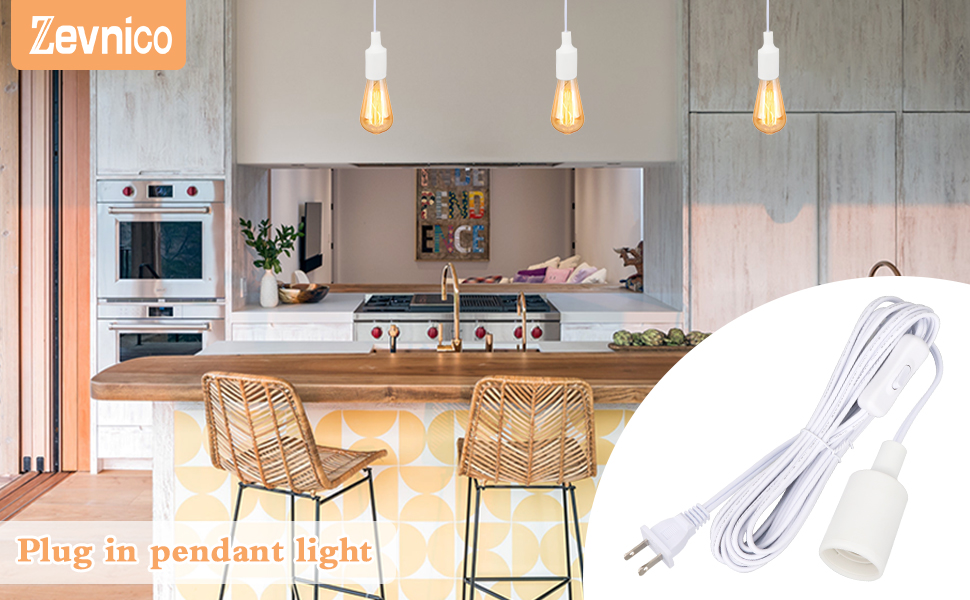 Zevnico 20 FT Hanging Light Socket with Cord, White E26 Extension Cord