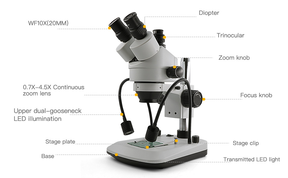 SWIFT Stereo Microscope S7TGLCA05 7X45X Professional Trinocular Zoom