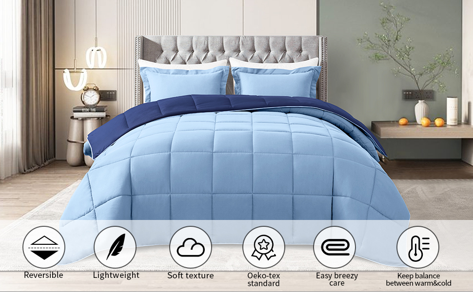 Satisomnia Full Size Comforter Sets Blue, Lightweight and