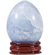 Rockcloud Natural Blue Celestite Crystal Egg Sphere with Wood Stand, Polished Stone Egg Figurine ...