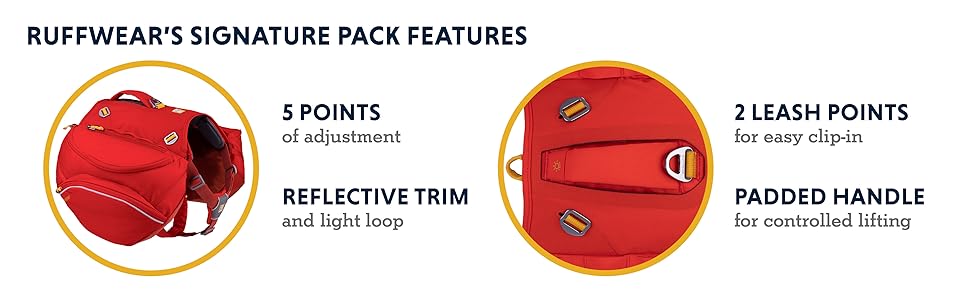 Features 5 points of adjustment, Padded handle, 2 leash points, Reflective trim and light loop