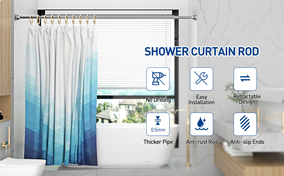Shower Curtain Rod 4783 Inches, No Drill Shower Rod Tension, Never