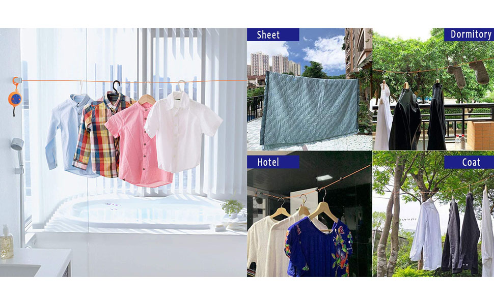 Retractable 8 Meters Travel Clothesline,2Pcs Camping Washing Line,Adjustable Portable Drying