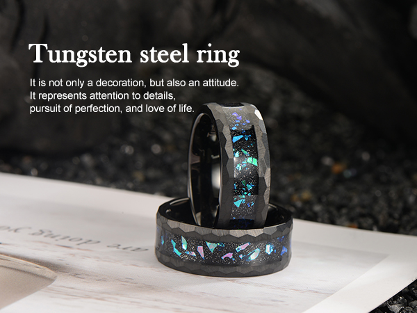 Zillaly 8mm Men's Tungsten Carbide Ring Gold/Black Hammered