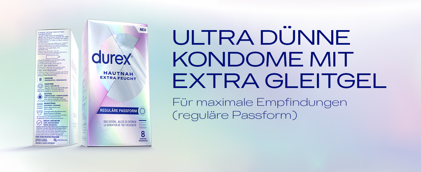 DÜNNE KONDOME MIT EXTRA GLEITGEL Für ein intensives Gefühl und innige Zweisamkeit