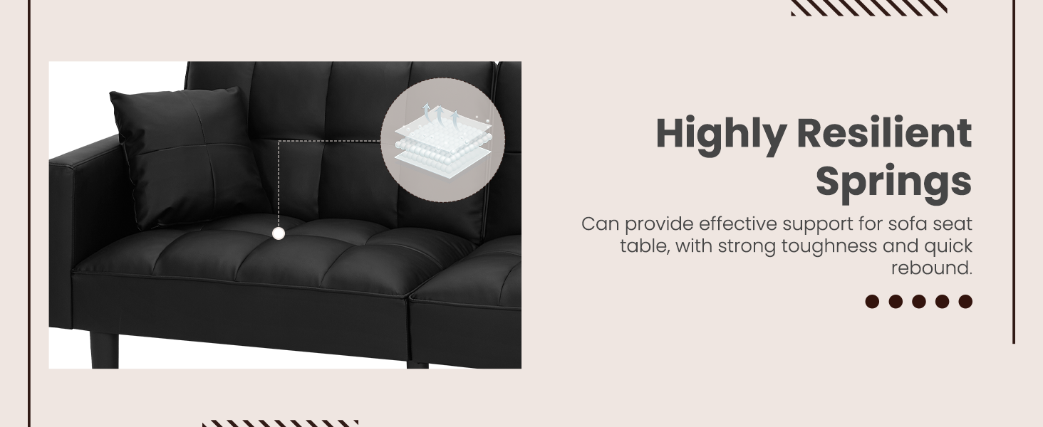 ECOTOUGE Faux Leather Futon Couch, Convertible Sofa Bed with Adjustable Back, Modern Sleeper Sofa