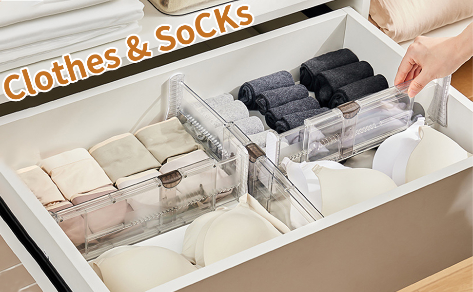 Drawer Dividers Organizers 4 Pack, Adjustable Acrylic Drawer Dividers