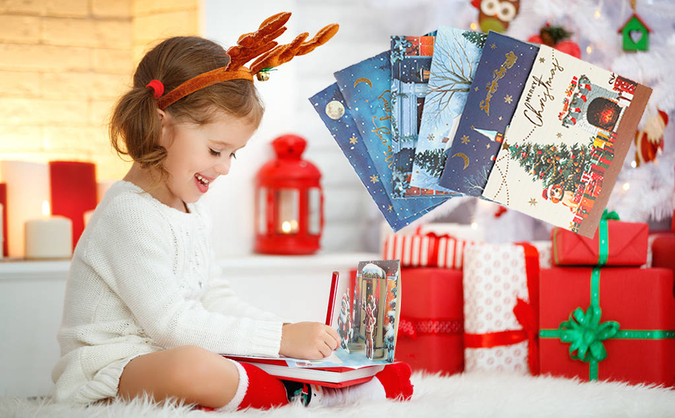 DIYASY 3D Christmas Cards, 6 Pcs Pop Up Greeting Cards