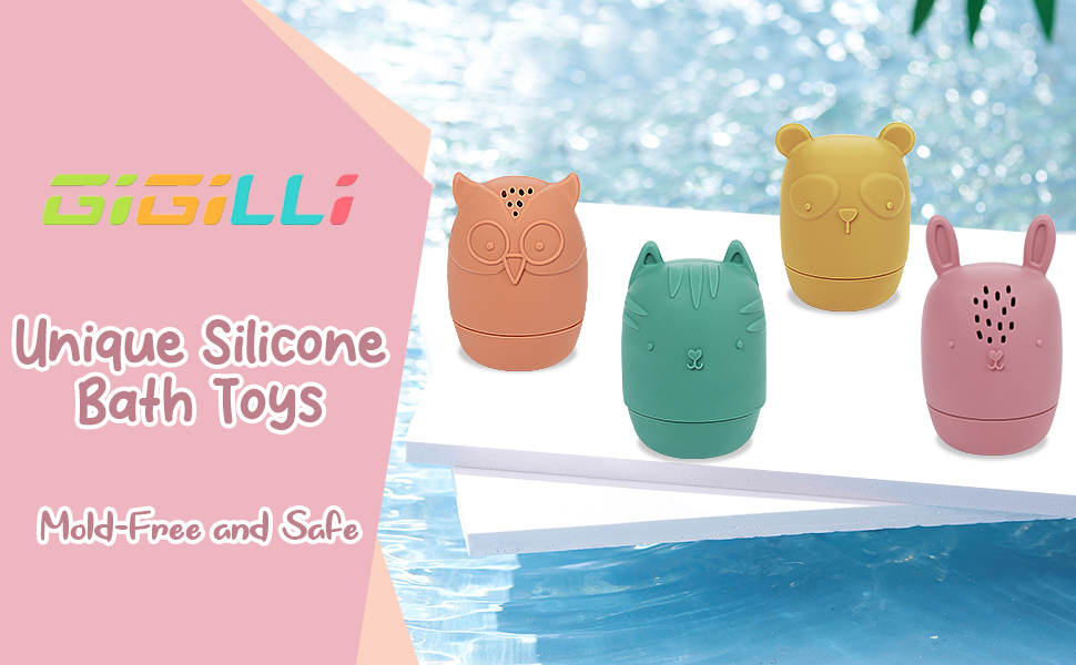 Gigilli Baby Bath Toys, Squeezable Silicone Bath Toys Water