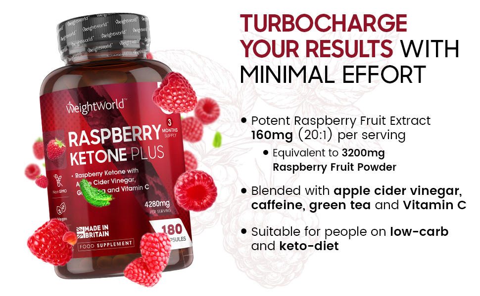 Raspberry Ketone Plus 160mg (3200mg as 201) 180 Vegan Capsules (3