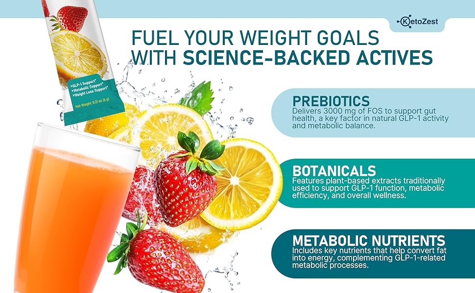 Science-backed actives: Prebiotics, Botanicals, Metabolic Nutrients in drink mix