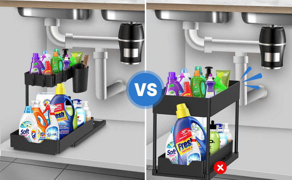 2 Pack Under Sink Organizer, LShaped 2Tier Sliding