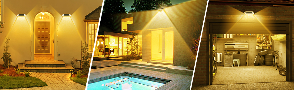 Solar motion lights used in outside, yard, garden, garage, fence, deck, porch, patio, door, path