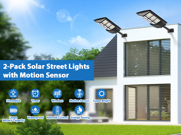 2-Pack 6000W Solar Street Lights Outdoor Waterproof, 6500K
