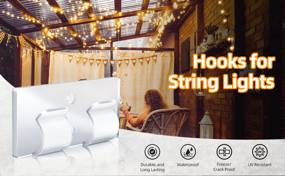 GLANZEN Hooks for Outdoor String Lights, 30pcs Light Clips with Waterproof Adhesive Strips