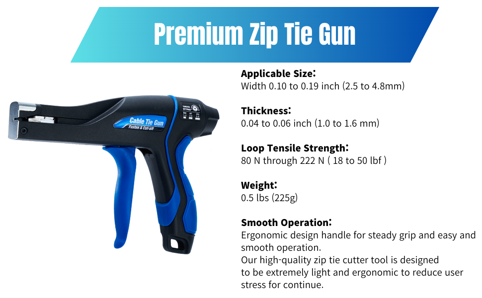 Zip Tie Gun Premium Ergonomic Hand Operated Cable Tie Gun. Tensioning and Cutting